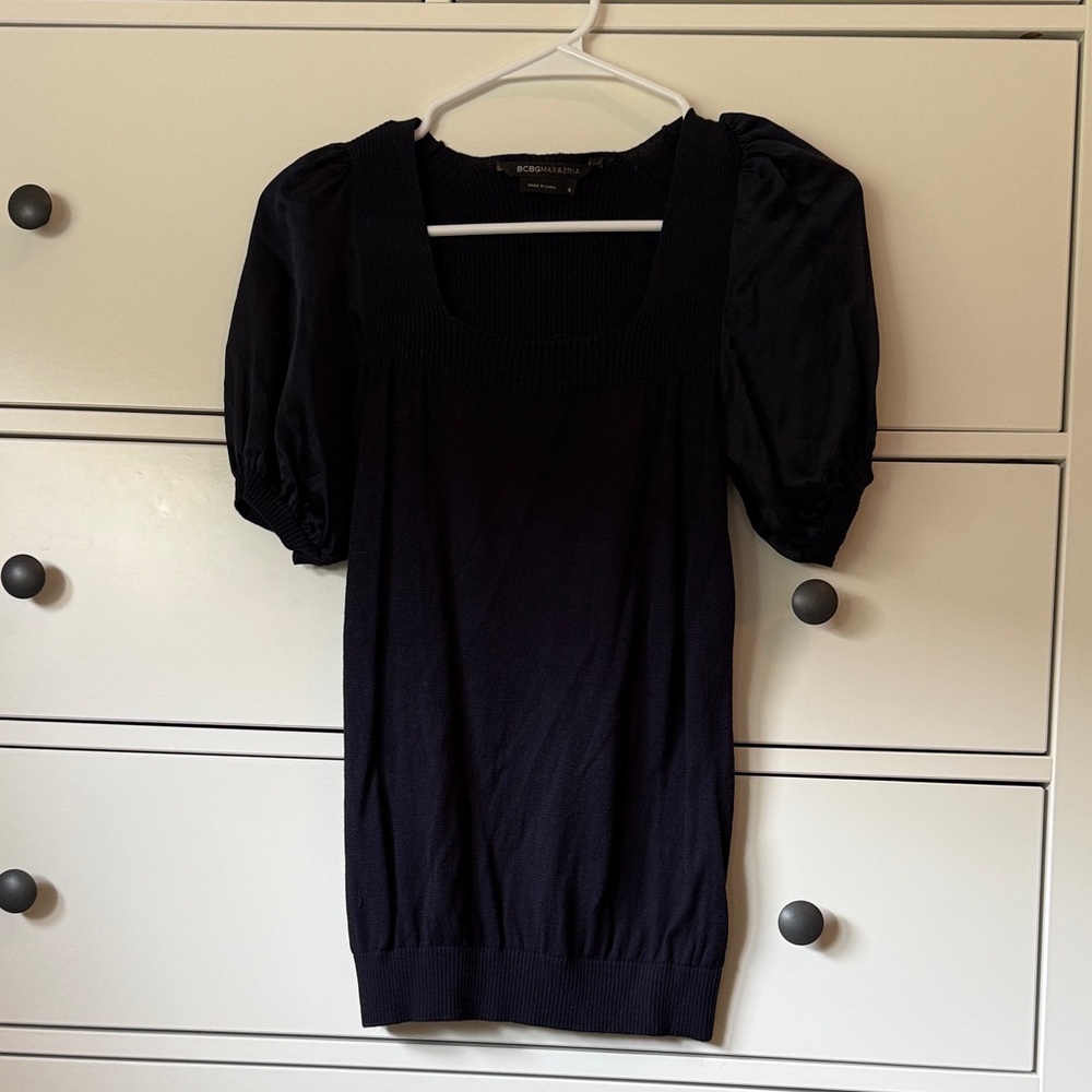 BCBGMaxAzria Black Puff Sleeve Blouse